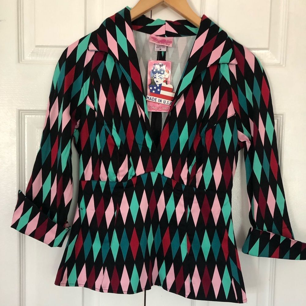 Pinup Girl Clothing Top Harlequin Lauren Top 3/4 Sleeve Blouse Size M • NEW • - Picture 4 of 8